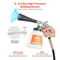 VEVOR Car Cleaning Gun, 6-9.2 Bar High-Pressure Air Blow Gun with 2 Set Nozzles, 360° Rotating Nozzle for Thorough Cleaning, Quickly Blasts Dirt and Dust from Surface, Work with 1/4 NPT Air Compressor