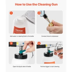 VEVOR Car Cleaning Gun, 6-9.2 Bar High-Pressure Air Blow Gun with 2 Set Nozzles, 360° Rotating Nozzle for Thorough Cleaning, Quickly Blasts Dirt and Dust from Surface, Work with 1/4 NPT Air Compressor
