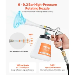 VEVOR Car Cleaning Gun, 6-9.2 Bar High-Pressure Air Blow Gun with 2 Set Nozzles & 1L Liquid Bottle, Vortex Cleaning Gun, Quickly Blasts Dirt and Dust from Surface, Work with 1/4 NPT Air Compressor