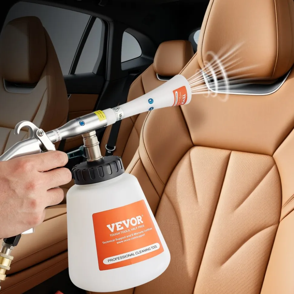 VEVOR Car Cleaning Gun, 6-9.2 Bar High-Pressure Air Blow Gun with 2 Set Nozzles & 1L Liquid Bottle, Vortex Cleaning Gun, Quickly Blasts Dirt and Dust from Surface, Work with 1/4 NPT Air Compressor