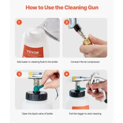 VEVOR Car Cleaning Gun, 6-9.2 Bar High-Pressure Air Blow Gun with 2 Set Nozzles & 1L Liquid Bottle, Vortex Cleaning Gun, Quickly Blasts Dirt and Dust from Surface, Work with 1/4 NPT Air Compressor