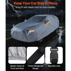 VEVOR Car Cover, Car Cover Waterproof for Toyota Camry Mid Size Sedan, Custom-fit All Weather Sun Rain Wind Frost Dust Snow Protection Full Exterior Covers with Door Zipper and Cotton Lining, Silver