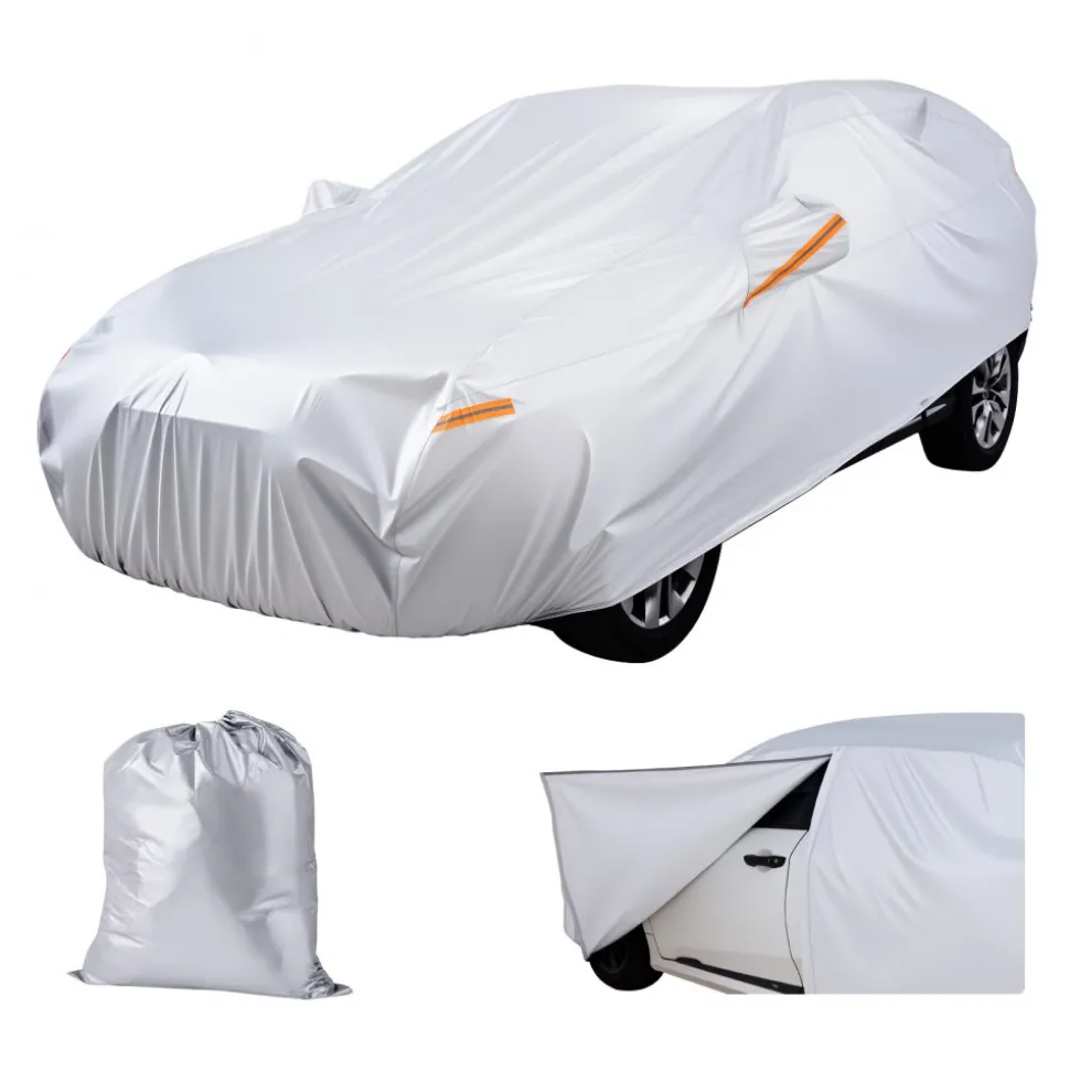 VEVOR Car Cover, Car Cover Waterproof for Dodge Challenger Full Size Sedan, Custom-fit All Weather Sun Rain Wind Dust Snow Protection Full Exterior Covers with Door Zipper and Cotton Lining, Silver