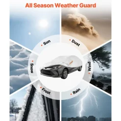 VEVOR Car Cover, Car Cover Waterproof for Dodge Challenger Full Size Sedan, Custom-fit All Weather Sun Rain Wind Dust Snow Protection Full Exterior Covers with Door Zipper and Cotton Lining, Silver