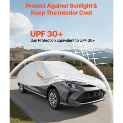VEVOR Car Cover, Car Cover Waterproof for Dodge Challenger Full Size Sedan, Custom-fit All Weather Sun Rain Wind Dust Snow Protection Full Exterior Covers with Door Zipper and Cotton Lining, Silver