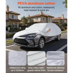 VEVOR Car Cover, Car Cover Waterproof for Dodge Challenger Full Size Sedan, Custom-fit All Weather Sun Rain Wind Dust Snow Protection Full Exterior Covers with Door Zipper and Cotton Lining, Silver