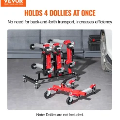 VEVOR Car Dolly Rack, Storage Rack with 360° Rotatable Wheels, Hydraulic Ratchet Trolley Jack Stand Organizer, Jack Stands Holder Storage Rack, 4-Dolly Capacity, Compatible with Most Dollies