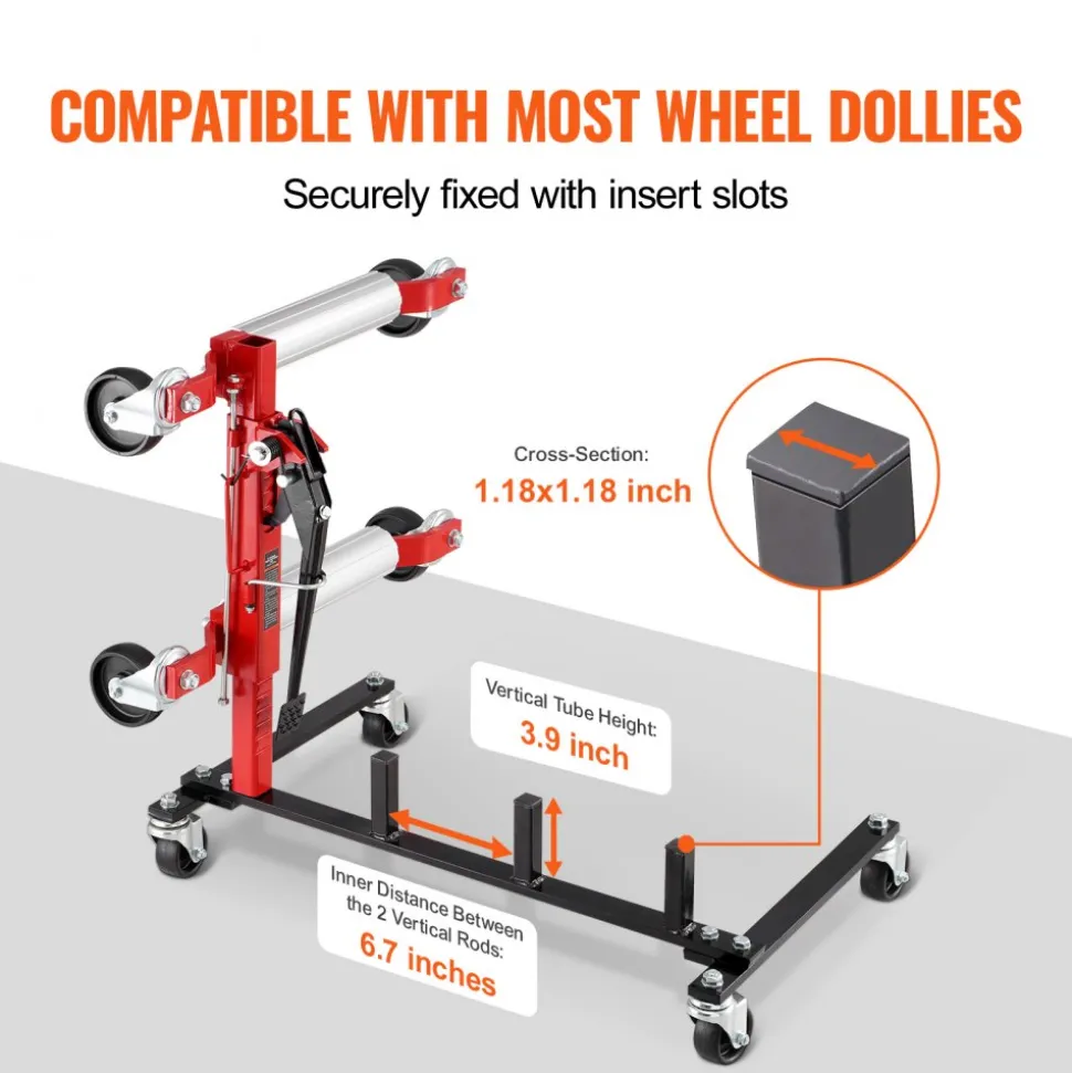 VEVOR Car Dolly Rack, Storage Rack with 360° Rotatable Wheels, Hydraulic Ratchet Trolley Jack Stand Organizer, Jack Stands Holder Storage Rack, 4-Dolly Capacity, Compatible with Most Dollies