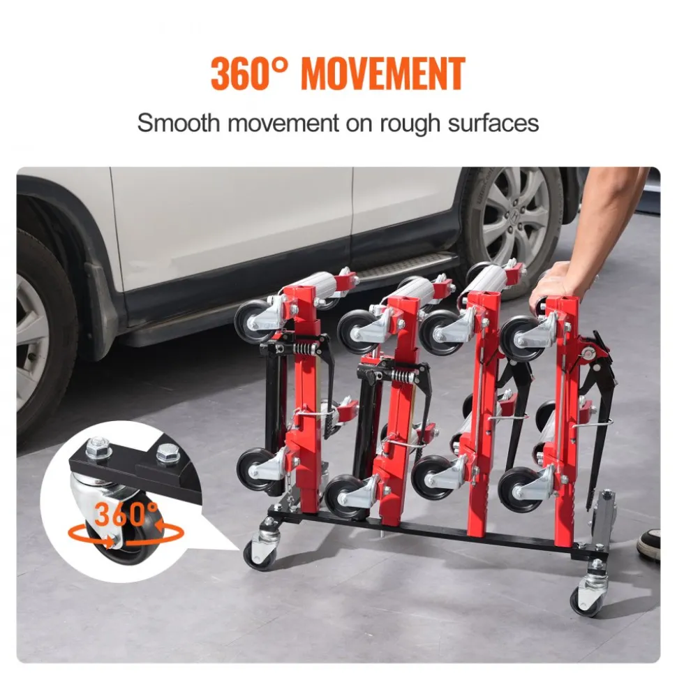 VEVOR Car Dolly Rack, Storage Rack with 360° Rotatable Wheels, Hydraulic Ratchet Trolley Jack Stand Organizer, Jack Stands Holder Storage Rack, 4-Dolly Capacity, Compatible with Most Dollies