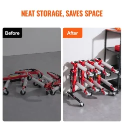 VEVOR Car Dolly Rack, Storage Rack with 360° Rotatable Wheels, Hydraulic Ratchet Trolley Jack Stand Organizer, Jack Stands Holder Storage Rack, 4-Dolly Capacity, Compatible with Most Dollies