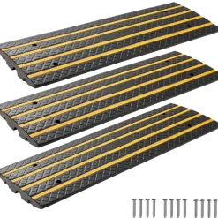 VEVOR Car Driveway Rubber Curb Ramp, 33069 lbs Load Capacity, 2.6 inch Rise Curbside Bridge Ramp with Yellow Reflective Strips, Suitable for Loading Dock, Warehouse, Garage, Sidewalk (3 Pack)