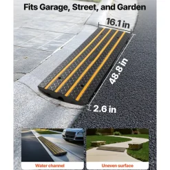 VEVOR Car Driveway Rubber Curb Ramp, 33069 lbs Load Capacity, 2.6 inch Rise Curbside Bridge Ramp with Yellow Reflective Strips, Suitable for Loading Dock, Warehouse, Garage, Sidewalk (3 Pack)