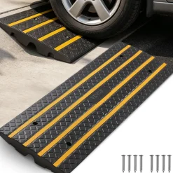 VEVOR Car Driveway Rubber Curb Ramp, 33069 lbs Load Capacity, 2.6 inch Rise Curbside Bridge Ramp with Yellow Reflective Strips, Suitable for Loading Dock, Warehouse, Garage, Sidewalk (2 Pack)