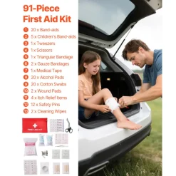 VEVOR Car Emergency Kit, 2-in-1 First Aid Kit with Jumper Cables, Essential Roadside Emergency Car Kits for Vehicle, Travel and Home, 32-Piece Auto Road Side Assistance Tools with Medical Aid Kits