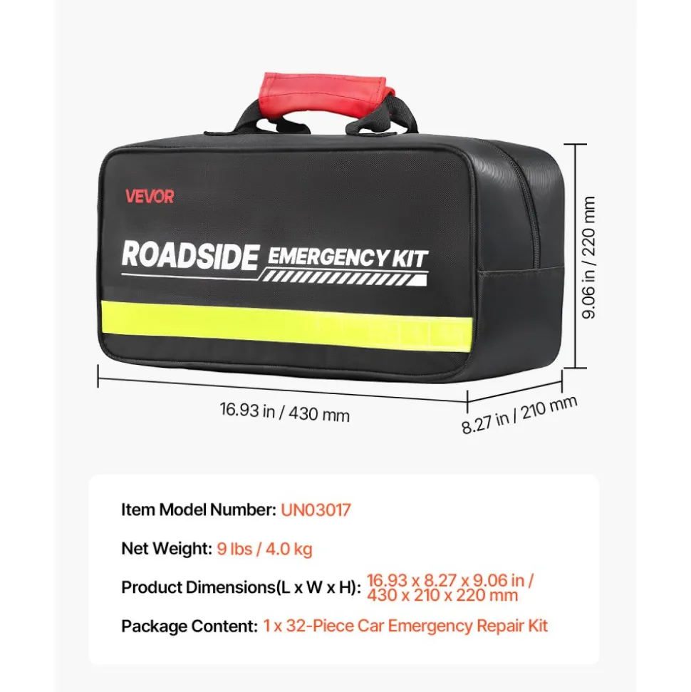 VEVOR Car Emergency Kit, 2-in-1 First Aid Kit with Jumper Cables, Essential Roadside Emergency Car Kits for Vehicle, Travel and Home, 32-Piece Auto Road Side Assistance Tools with Medical Aid Kits