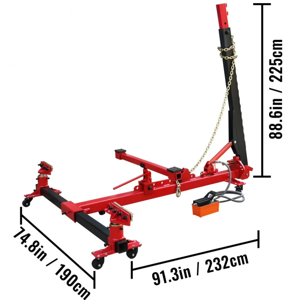 VEVOR Car Frame Puller Set, 6 Ton PSI Air Pump Frame Puller, 10000 PSI Foot-Operated Hydraulic Pump, 3 Ton Air Bag Jack, Auto Body Frame Straightener, with Double-Head Clamps And Casters