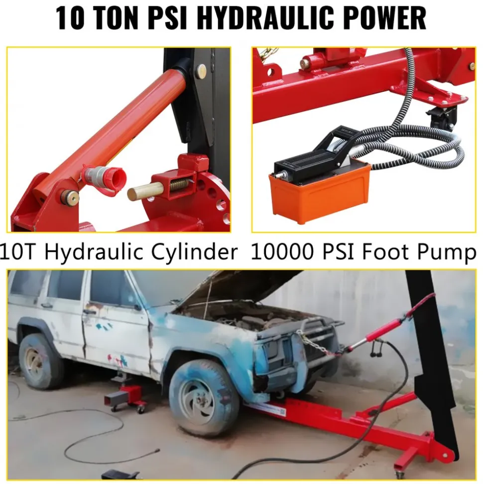 VEVOR Car Frame Puller Set, 6 Ton PSI Air Pump Frame Puller, 10000 PSI Foot-Operated Hydraulic Pump, 3 Ton Air Bag Jack, Auto Body Frame Straightener, with Double-Head Clamps And Casters