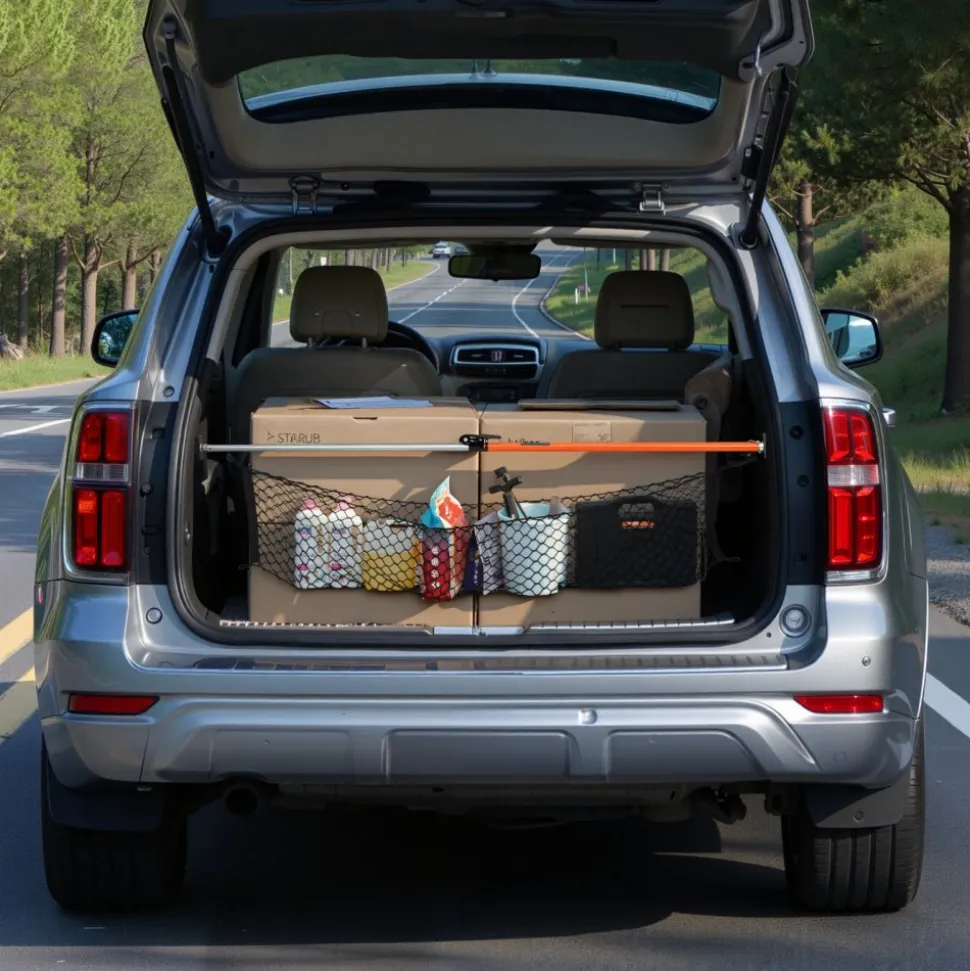 VEVOR Cargo Bar, Cargo Bar Adjustable from 40" to 73", Heavy-duty Steel Cargos Stabilizer with Storage Net & Non-Slip Foot Pads, Telescoping Load Lock Bars Stop Sliding for SUVs, Sedans