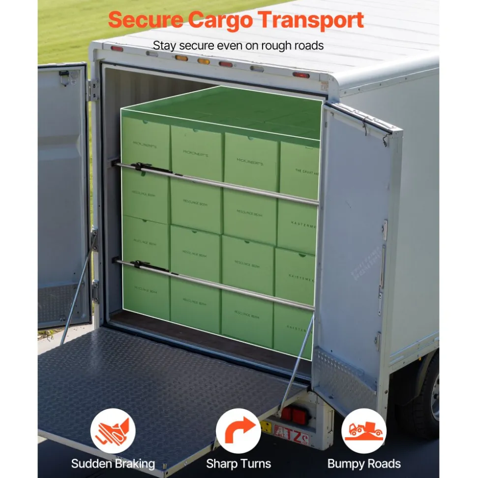 VEVOR Cargo Bar, Cargo Bar Adjustable from 89" to 104", Heavy-duty Steel Cargos Stabilizer with Non-Slip Foot Pads, Truck Bed Load Lock Bars for Box Trucks, Semi-Trailers, Trailers (2PCS)