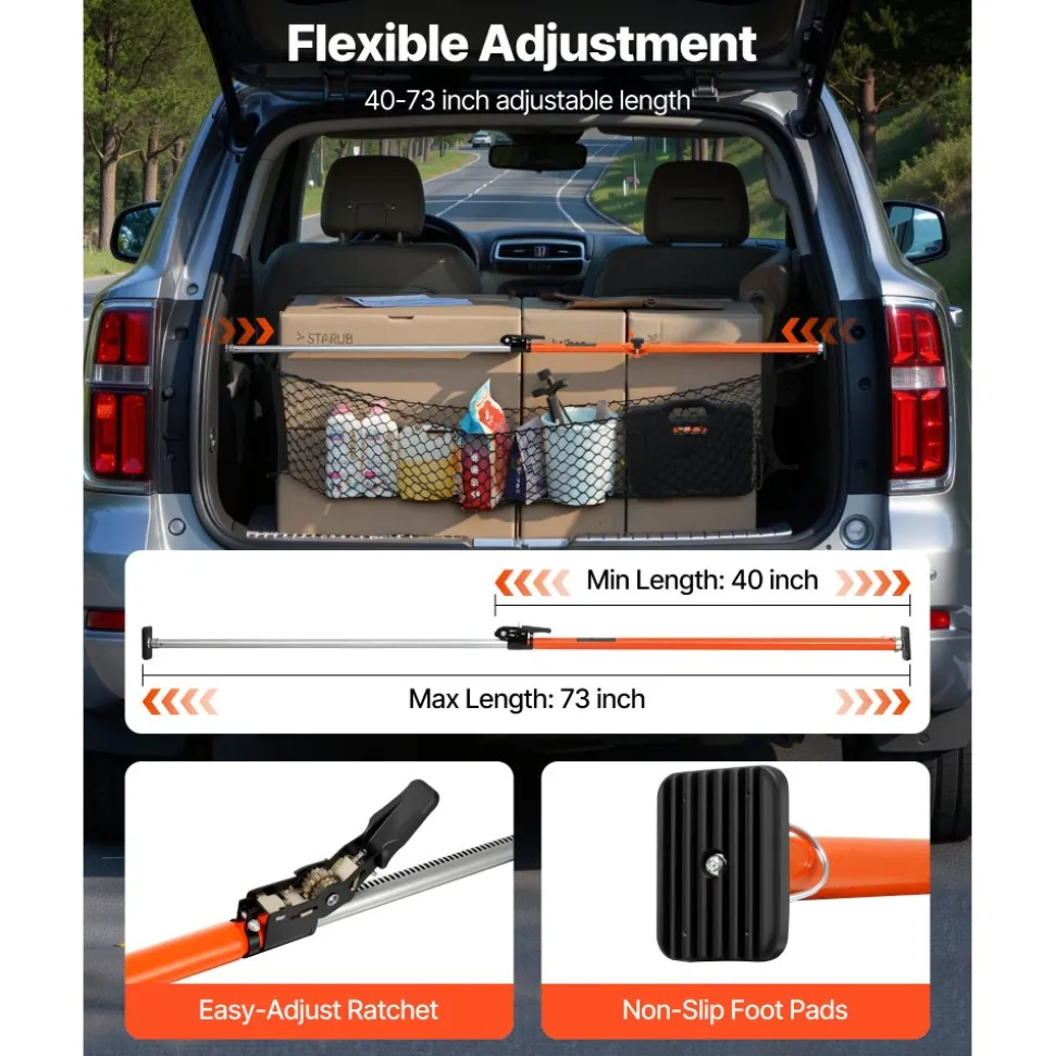 VEVOR Cargo Bar, Cargo Bars Adjustable from 40" to 73", Heavy-duty Steel Cargos Stabilizer with Storage Net & Divider Bar, Telescoping Load Lock Bars for SUVs, Sedans