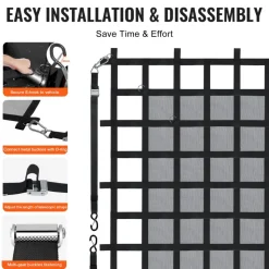 VEVOR Cargo Net, 120 in x 105 in, Heavy Duty Truck Cargo Net for Truck Bed, 4 Adjustable Straps with Carabiners and Rubber Coated Hooks, Durable, Suitable for Pickup, Jeep, Truck, SUV, Boat (Black)