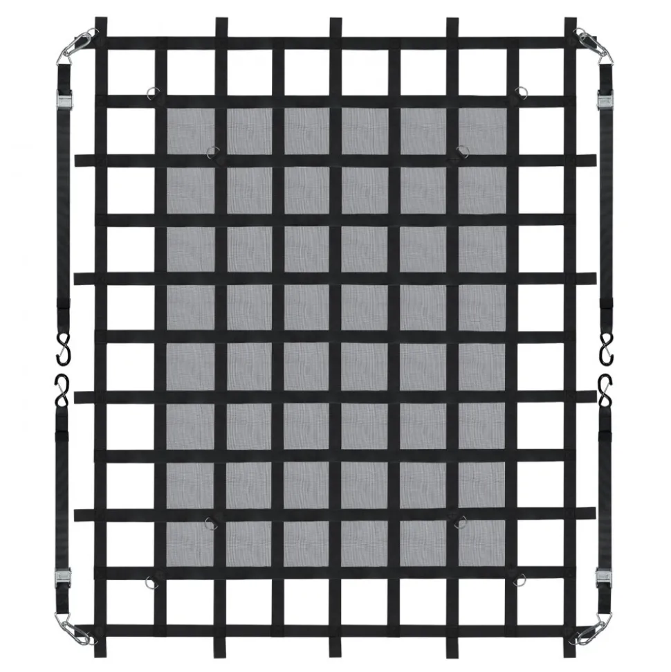 VEVOR Cargo Net, 120 in x 105 in, Heavy Duty Truck Cargo Net for Truck Bed, 4 Adjustable Straps with Carabiners and Rubber Coated Hooks, Durable, Suitable for Pickup, Jeep, Truck, SUV, Boat (Black)