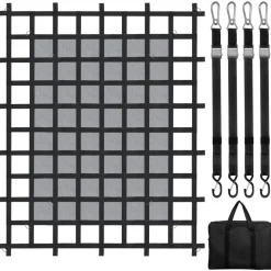 VEVOR Cargo Net, 120 in x 105 in, Heavy Duty Truck Cargo Net for Truck Bed, 4 Adjustable Straps with Carabiners and Rubber Coated Hooks, Durable, Suitable for Pickup, Jeep, Truck, SUV, Boat (Black)