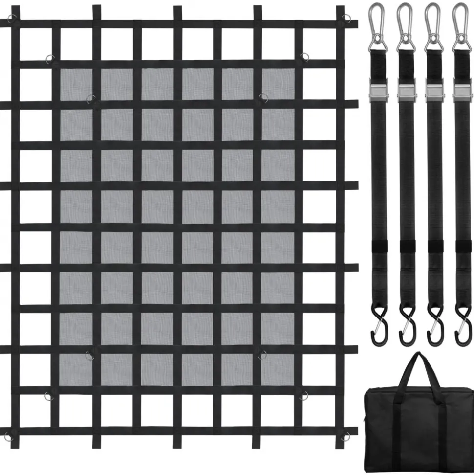 VEVOR Cargo Net, 120 in x 105 in, Heavy Duty Truck Cargo Net for Truck Bed, 4 Adjustable Straps with Carabiners and Rubber Coated Hooks, Durable, Suitable for Pickup, Jeep, Truck, SUV, Boat (Black)