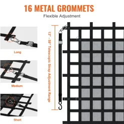 VEVOR Cargo Net, 96 in x 81 in, Heavy Duty Truck Cargo Net for Truck Bed, 4 Adjustable Straps with Carabiners & S-Hooks, Wear-resistant & Weather-proof, Suitable for Pickup, Truck, Jeep, SUV, Boat