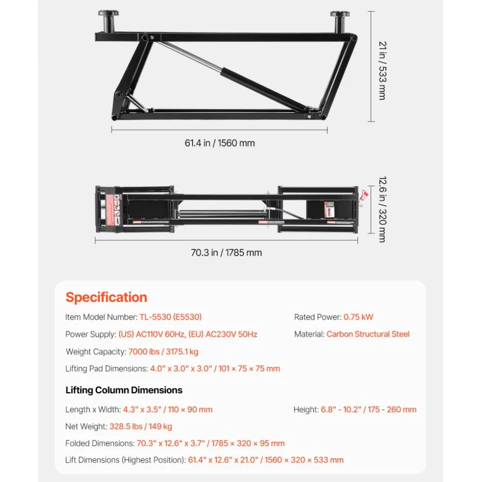 VEVOR Car Lift, 7000 lbs Capacity Car Lifts for Home Garage, 3-Level Adjustable with 29.4" Lift Height & Remote Control, Auto Lock Portable Car Lift with 4 Rubber Pads & 4 Lifting Columns