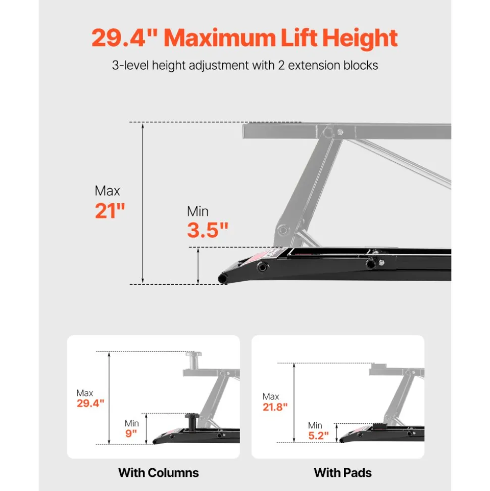 VEVOR Car Lift, 7000 lbs Capacity Car Lifts for Home Garage, 3-Level Adjustable with 29.4" Lift Height & Remote Control, Auto Lock Portable Car Lift with 4 Rubber Pads & 4 Lifting Columns