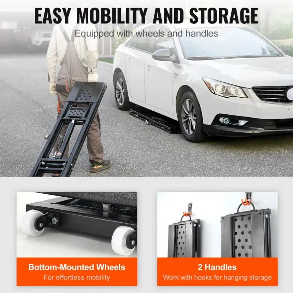 VEVOR Car Lift, 7,000 LBS Capacity Portable Car Lift, with Extended-Length Plates, 26.8" Max. Height, Heavy-duty Carbon Steel Truck Lift with 120V Power Unit, Auto Car Jack Lifts for Home Garage Shop