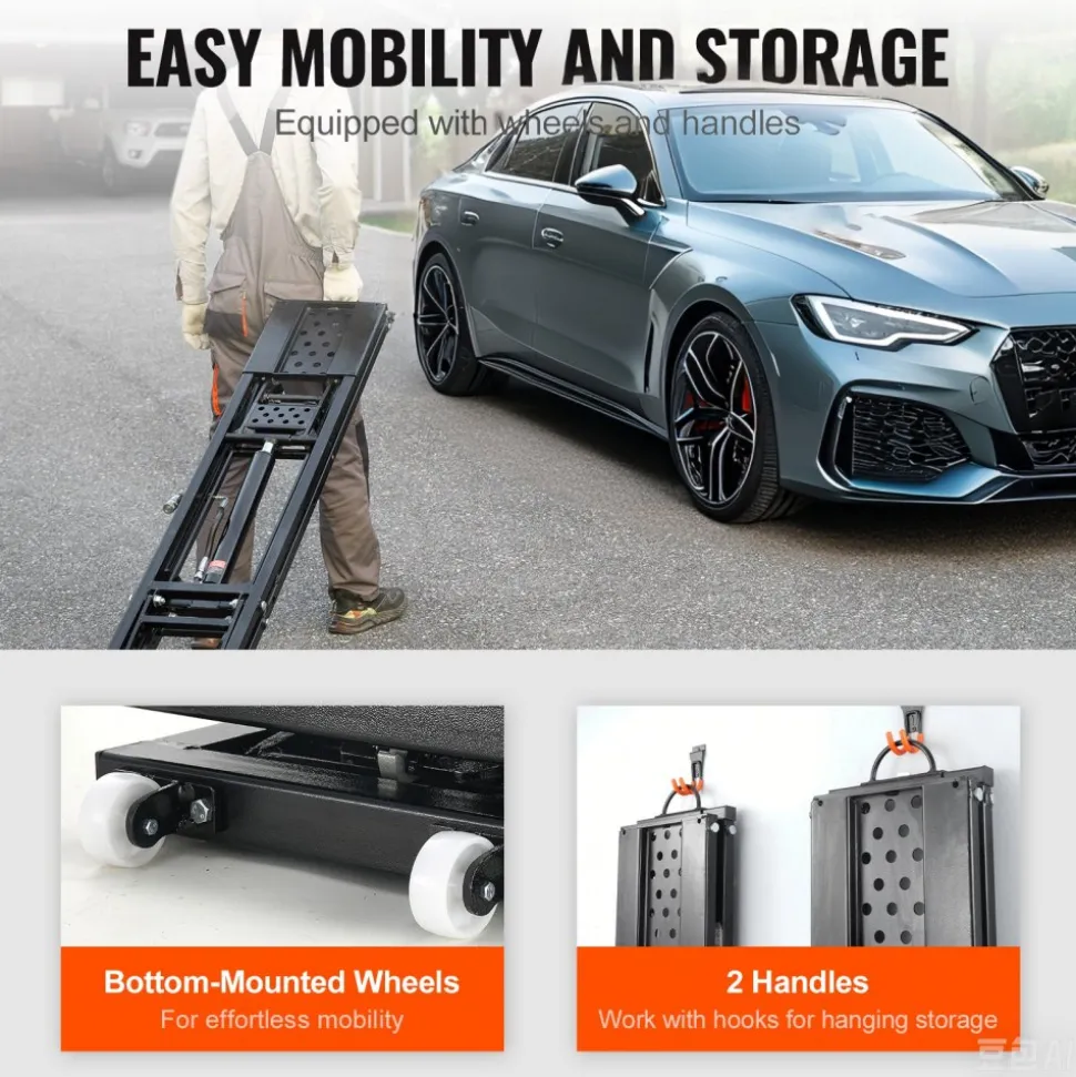 VEVOR Car Lift, 25.6" Max. Height, 5,000 LBS Capacity Portable Car Lift, with Extended-Length Plates, Heavy-duty Carbon Steel Truck Lift with 120V Power Unit, Auto Car Jack Lifts for Home Garage Shop