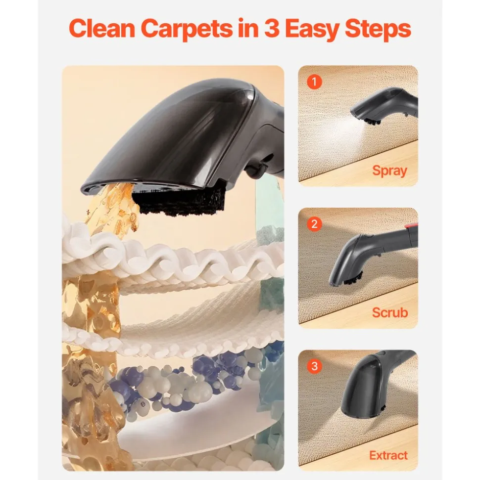 VEVOR Carpet Cleaner Machine, 50.72 oz Clean Water Tank & 27.05 oz Dirty Water Tank, Portable Upholstery Shampooer, 11.5Kpa Handheld Furniture Extractor, Spot and Stain Deep Cleaner for Rug Couch Car