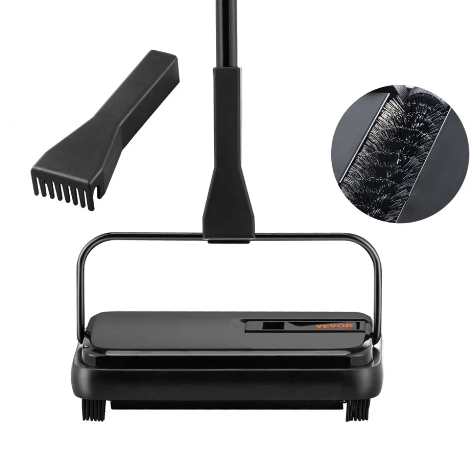 VEVOR Carpet Sweeper, 7.87 in Sweeping Paths, Floor Sweeper Manual Non Electric, 300 ml Dustbin Capacity with Comb for Home Office Rugs Hardwood Surfaces Wood Floors Laminate, Cleans Dust Pet Hair