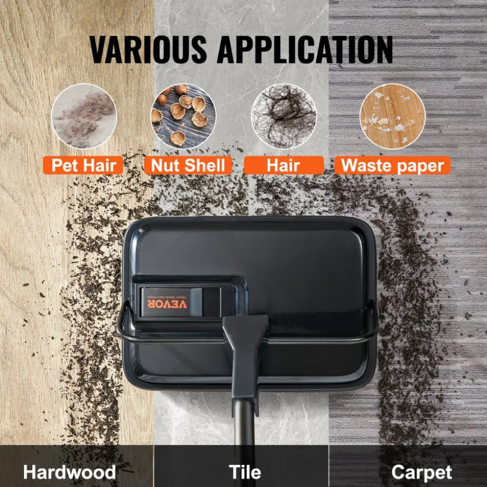 VEVOR Carpet Sweeper, 7.87 in Sweeping Paths, Floor Sweeper Manual Non Electric, 300 ml Dustbin Capacity with Comb for Home Office Rugs Hardwood Surfaces Wood Floors Laminate, Cleans Dust Pet Hair