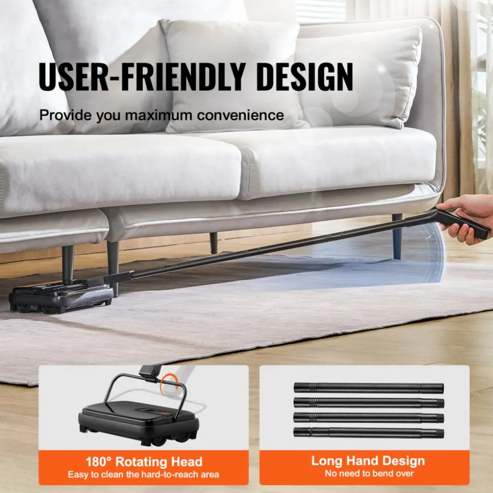 VEVOR Carpet Sweeper, 7.87 in Sweeping Paths, Floor Sweeper Manual Non Electric, 300 ml Dustbin Capacity with Comb for Home Office Rugs Hardwood Surfaces Wood Floors Laminate, Cleans Dust Pet Hair