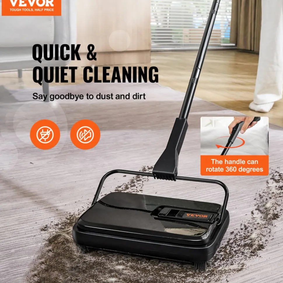 VEVOR Carpet Sweeper, 7.87 in Sweeping Paths, Floor Sweeper Manual Non Electric, 300 ml Dustbin Capacity with Comb for Home Office Rugs Hardwood Surfaces Wood Floors Laminate, Cleans Dust Pet Hair