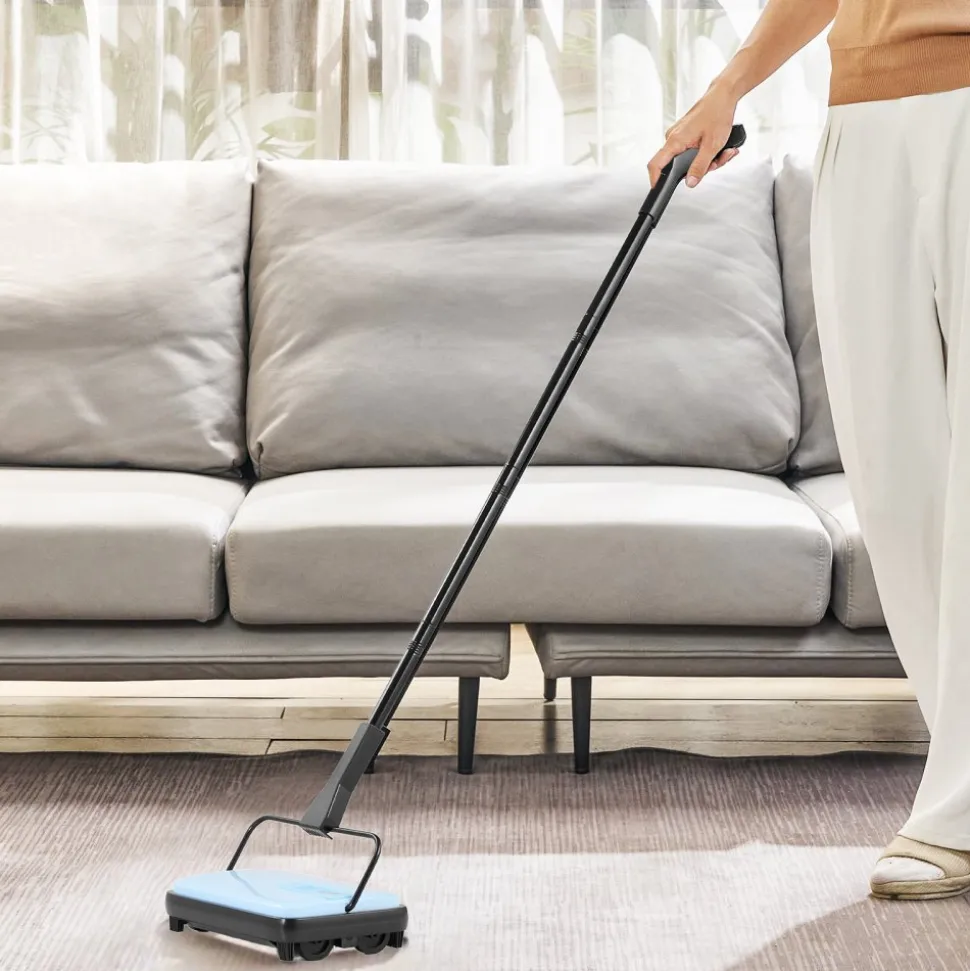 VEVOR Carpet Sweeper Manual, Floor Sweeper with 300 ml Dustbin Capacity Easy to Empty, 6.7 inch Cleaning Width for Home Office Carpets Pet Hair Dust, Blue