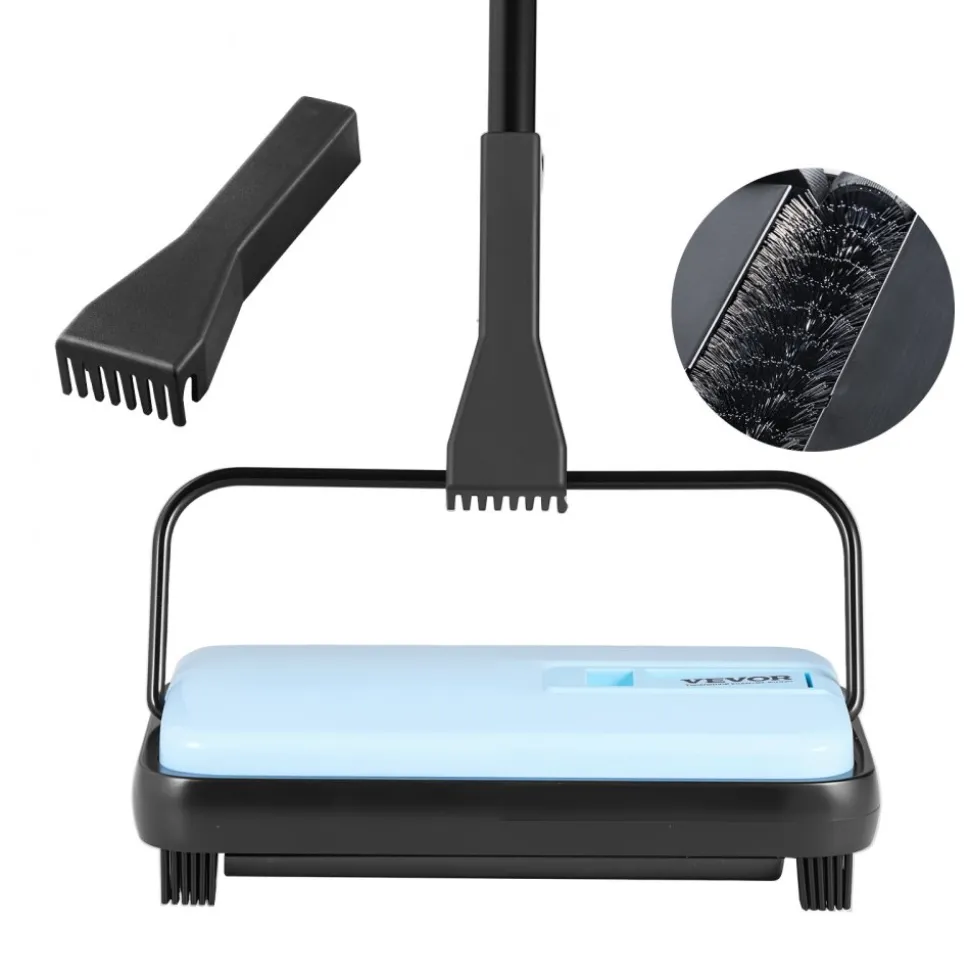 VEVOR Carpet Sweeper Manual, Floor Sweeper with 300 ml Dustbin Capacity Easy to Empty, 6.7 inch Cleaning Width for Home Office Carpets Pet Hair Dust, Blue