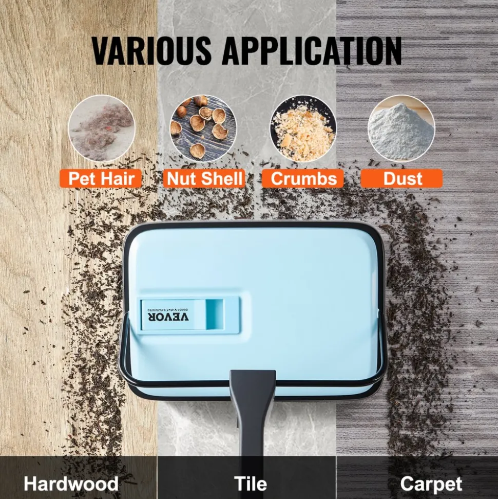 VEVOR Carpet Sweeper Manual, Floor Sweeper with 300 ml Dustbin Capacity Easy to Empty, 6.7 inch Cleaning Width for Home Office Carpets Pet Hair Dust, Blue