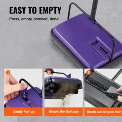 VEVOR Carpet Sweeper Manual, Floor Sweeper with 300 ml Dustbin Capacity Easy to Empty, 6.7 inch Cleaning Width for Home Office Carpets Pet Hair Dust, Purple