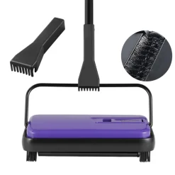 VEVOR Carpet Sweeper Manual, Floor Sweeper with 300 ml Dustbin Capacity Easy to Empty, 6.7 inch Cleaning Width for Home Office Carpets Pet Hair Dust, Purple