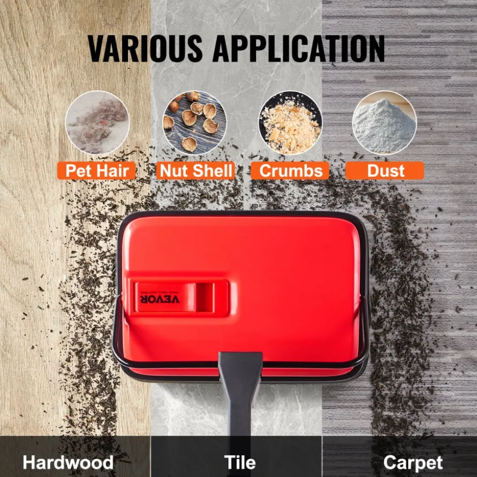 VEVOR Carpet Sweeper Manual, Floor Sweeper with 300 ml Dustbin Capacity Easy to Empty, 6.7 inch Cleaning Width for Home Office Carpets Pet Hair Dust, Red