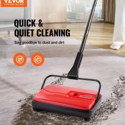 VEVOR Carpet Sweeper Manual, Floor Sweeper with 300 ml Dustbin Capacity Easy to Empty, 6.7 inch Cleaning Width for Home Office Carpets Pet Hair Dust, Red