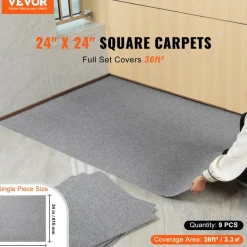 VEVOR Carpet Tiles Peel and Stick, 24” x 24” Squares Self Adhesive Carpet Floor Tile, Soft Padded Carpet Tiles, Easy Install DIY for Bedroom Living Room Indoor Outdoor (9Tiles, Light Gray)