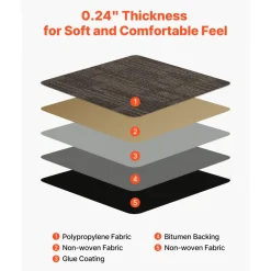 VEVOR Carpet Tiles Reusable 24x24 inch, 24 PCS Modular Carpet Square Rug, Commercial Floor Soft Padded for Seamless Cover 96sq.ft², Easy DIY for Living Room Bedroom Office Indoor,Gray & Brown