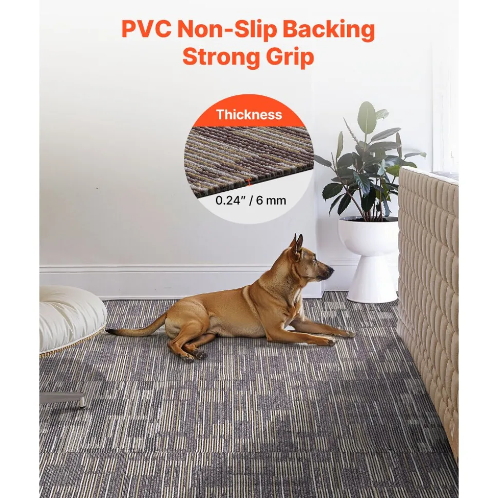 VEVOR Carpet Tiles Reusable 24x24 inch, 24 PCS Modular Carpet Square Rug, Commercial Floor Soft Padded for Seamless Cover 96sq.ft², Easy DIY for Living Room Bedroom Office Indoor,Gray & Brown