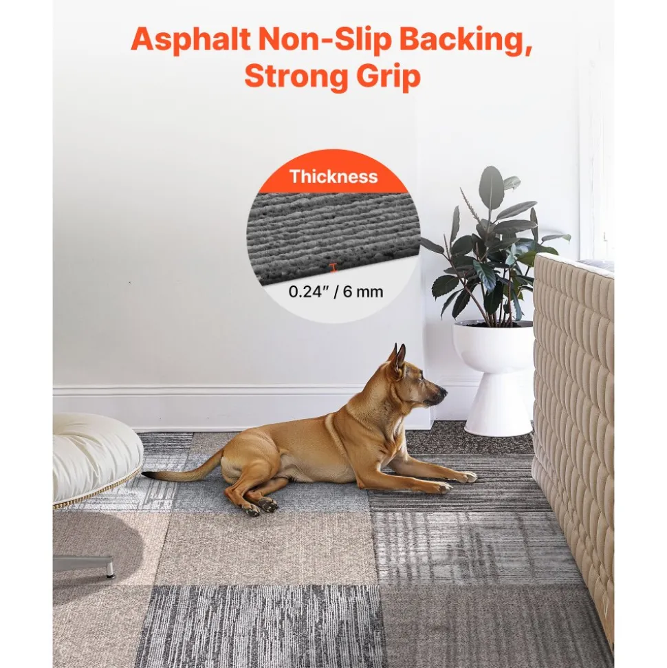 VEVOR Carpet Tiles Reusable 20x20 inch, 24 PCS Modular Carpet Square Rug, Commercial Floor Soft Padded for Seamless Cover 66.6sq.ft, Easy DIY Replacement for Living Room Bedroom Indoor,Multicolor