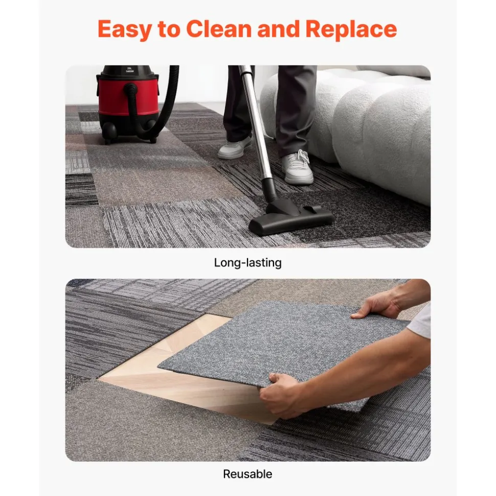 VEVOR Carpet Tiles Reusable 20x20 inch, 24 PCS Modular Carpet Square Rug, Commercial Floor Soft Padded for Seamless Cover 66.6sq.ft, Easy DIY Replacement for Living Room Bedroom Indoor,Multicolor